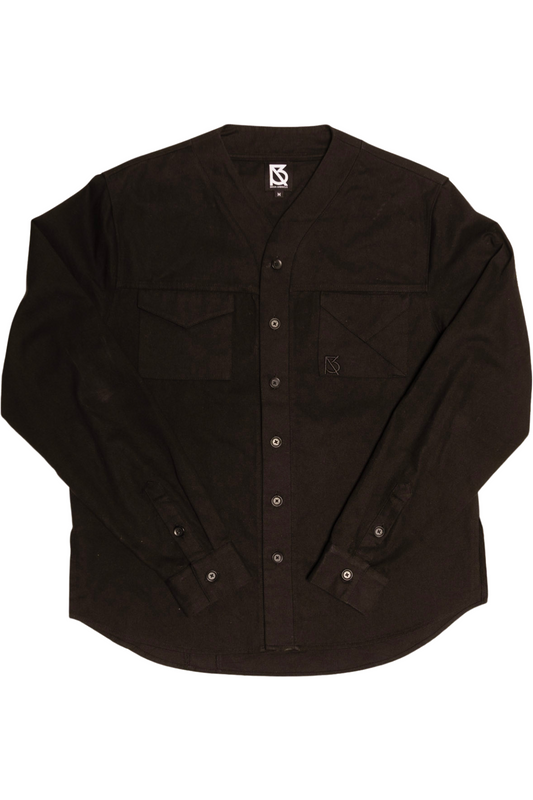 Herman V Neck Button Up Shirt: Black