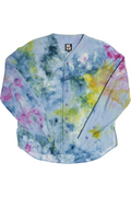 Herman V Neck Button Up Shirt: Light Denim Tie Dye