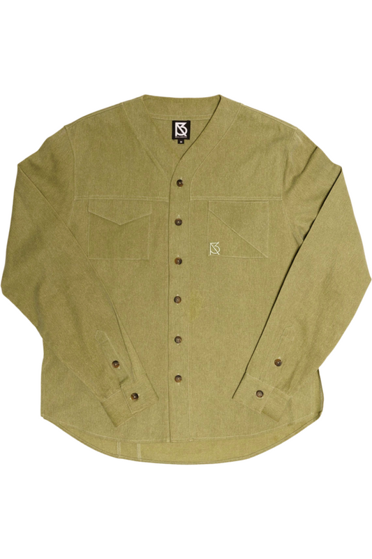 Herman V Neck Button Up Shirt: Olive