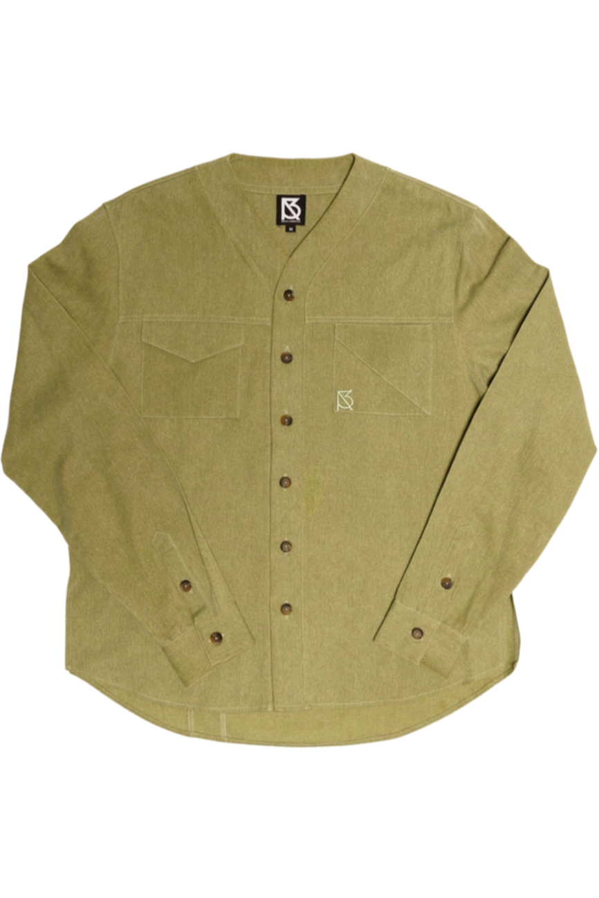 Herman V Neck Button Up Shirt: Olive