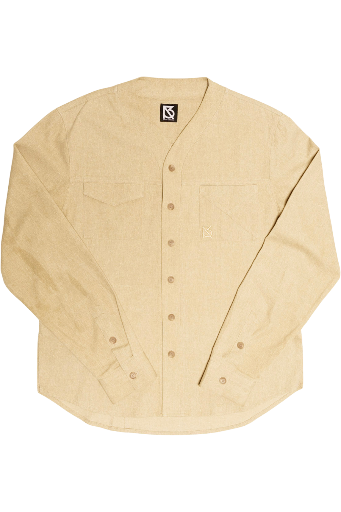 Herman V Neck Button Up Shirt: Beige