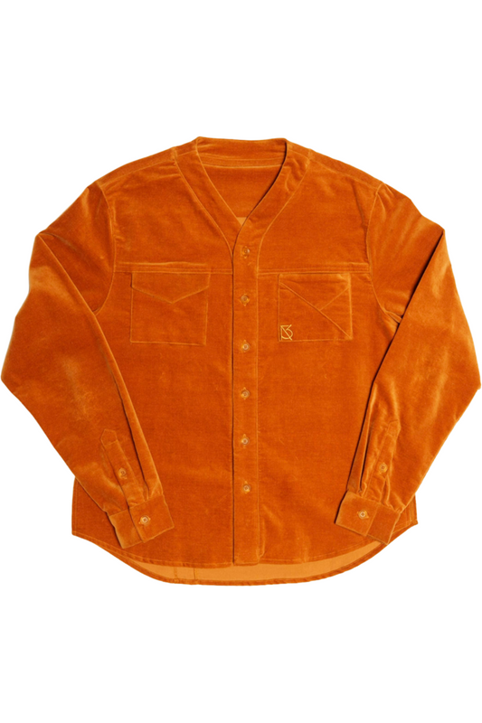 Herman V Neck Button Up Shirt: Brick Corduroy